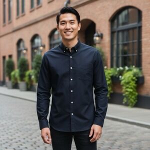 Croft & Barrow Long Sleeve Navy Fitted Button Down Classic Casual Medium
